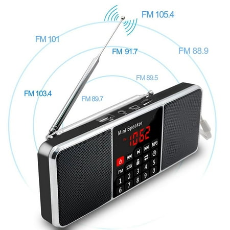 Mini Digital AM FM Radio Dual Media Speaker MP3 Music Player Support TF Card/USB Disk with LED Screen Display Timing Ckock Long Battery