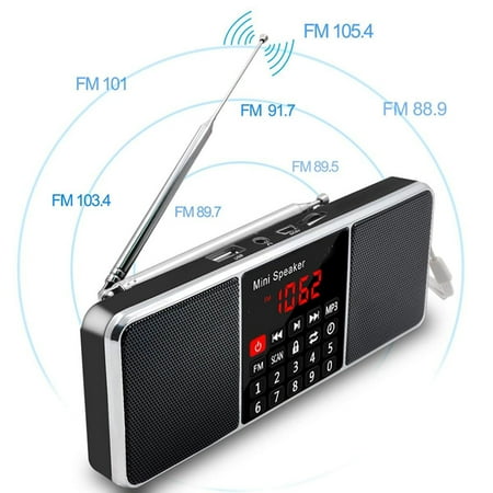 Digital Am Fm Radio Mini Digital AM FM Radio Dual Media Speaker MP3 Music Player Support TF Card/USB Disk with LED Screen Display Timing Ckock Long Battery Life ()