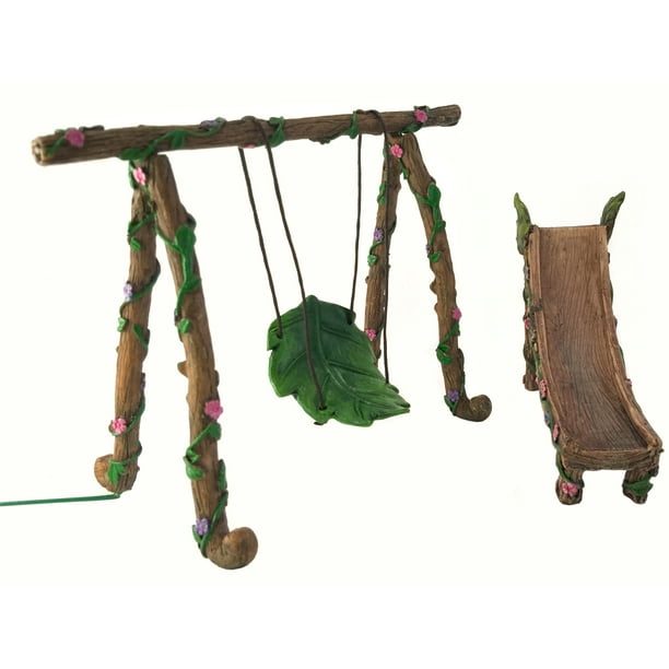 Gnome Miniature Swing And Slide Set, Fairy Garden Swing Set