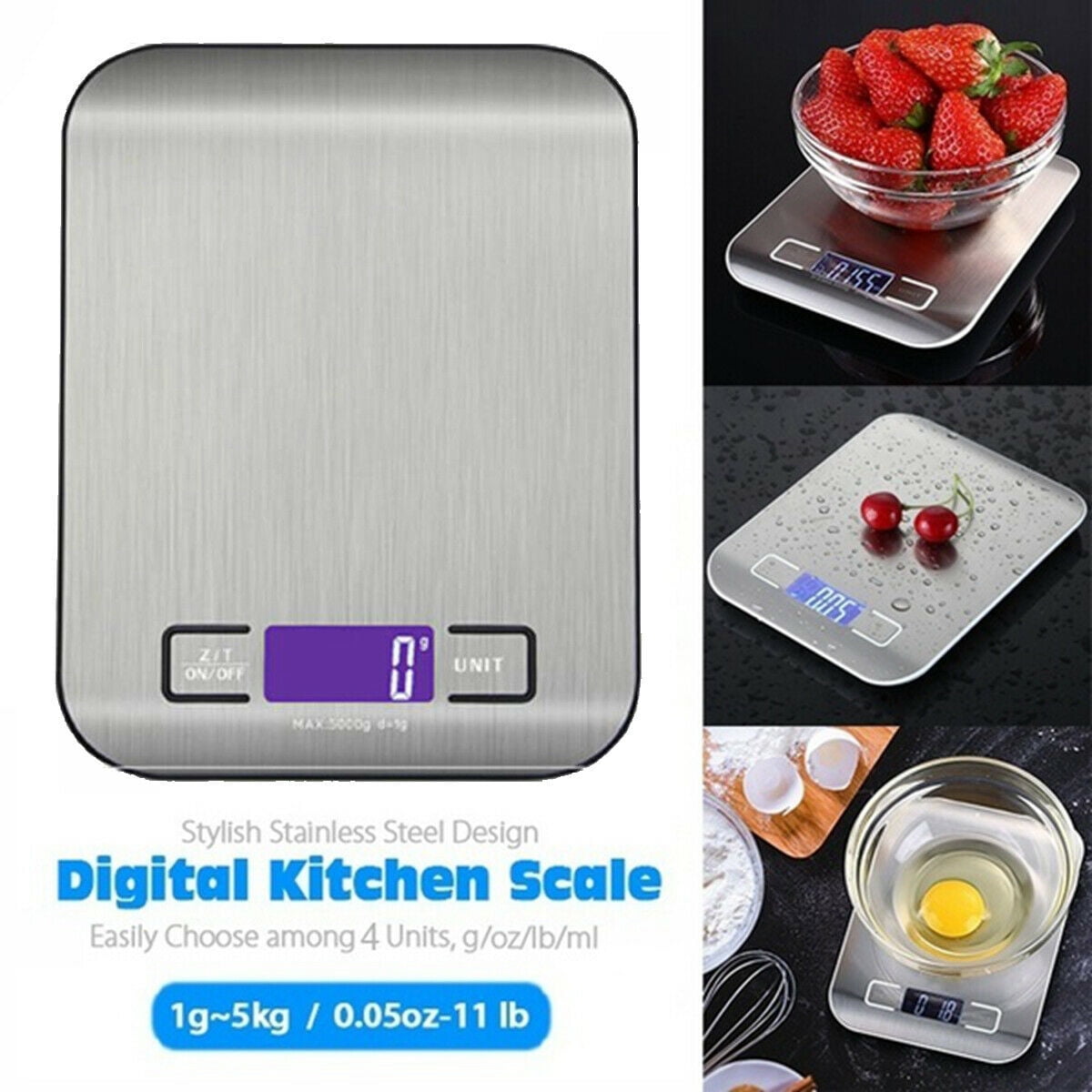 5kg Digital LCD Kitchen Cooking Food Electronic Stainless Steel Weighing Scale
