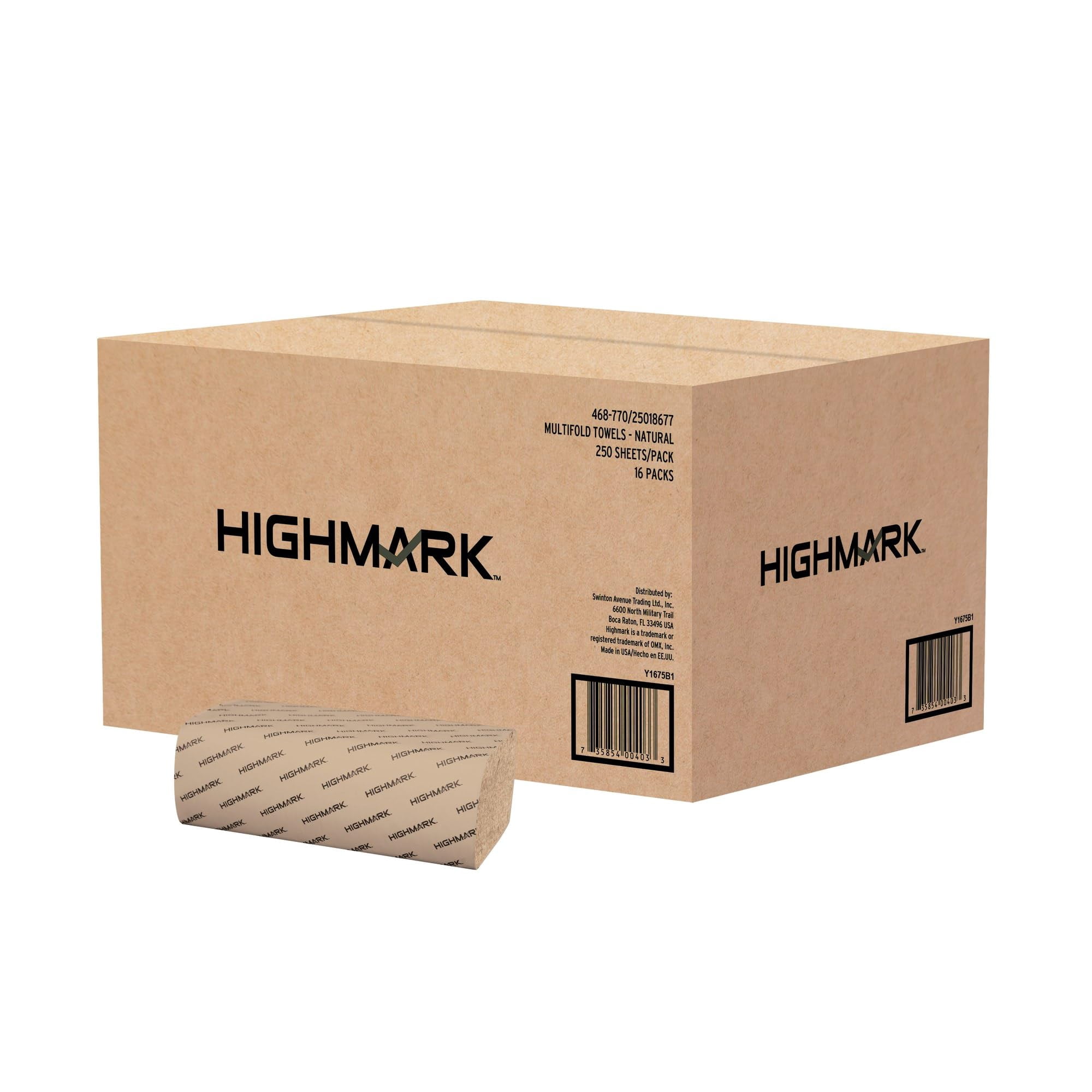 Highmark® 100% Recycled Multifold Paper Towels, 9 1/4" x 9 1/4", Natural, 250 Towels Per Sleeve, Case Of 16 Sleeves
