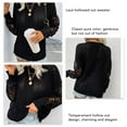 thumbnail image 5 of Sweater Lace Long Sleeve Round Neck Hollow Out Pure Color Casual Knitwear for Women Black S, 5 of 6