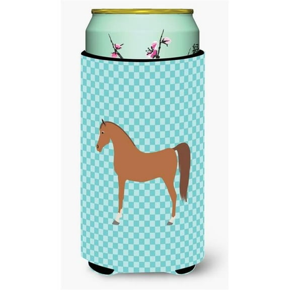 Arabian Horse Blue Check Tall Boy Beverage Insulator Hugger