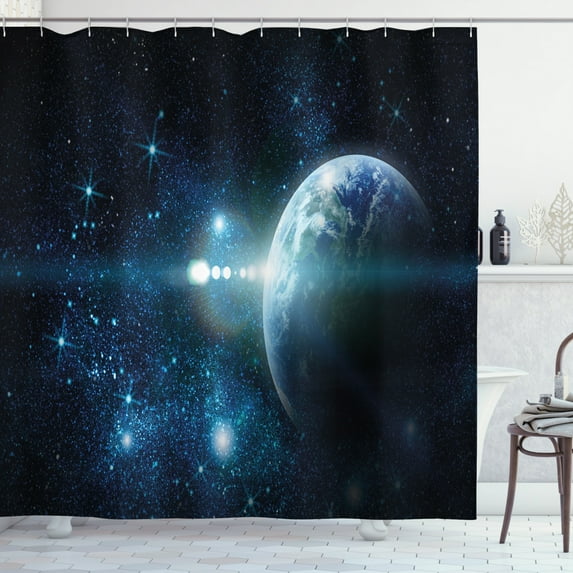 Ambesonne World Shower Curtain, Mysterious Outer Space, 69"Wx70"L, Dark Blue White