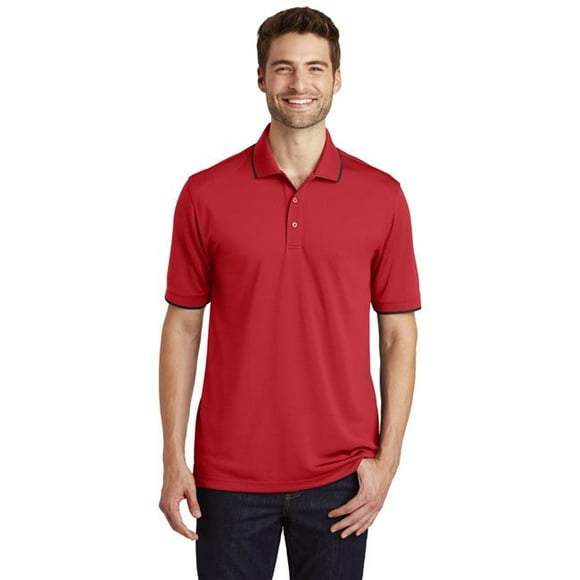Port Authority 1238594 Men Dry Zone UV Micro-Mesh Tipped Polo Shirt, Rich Red & Deep Black - Large