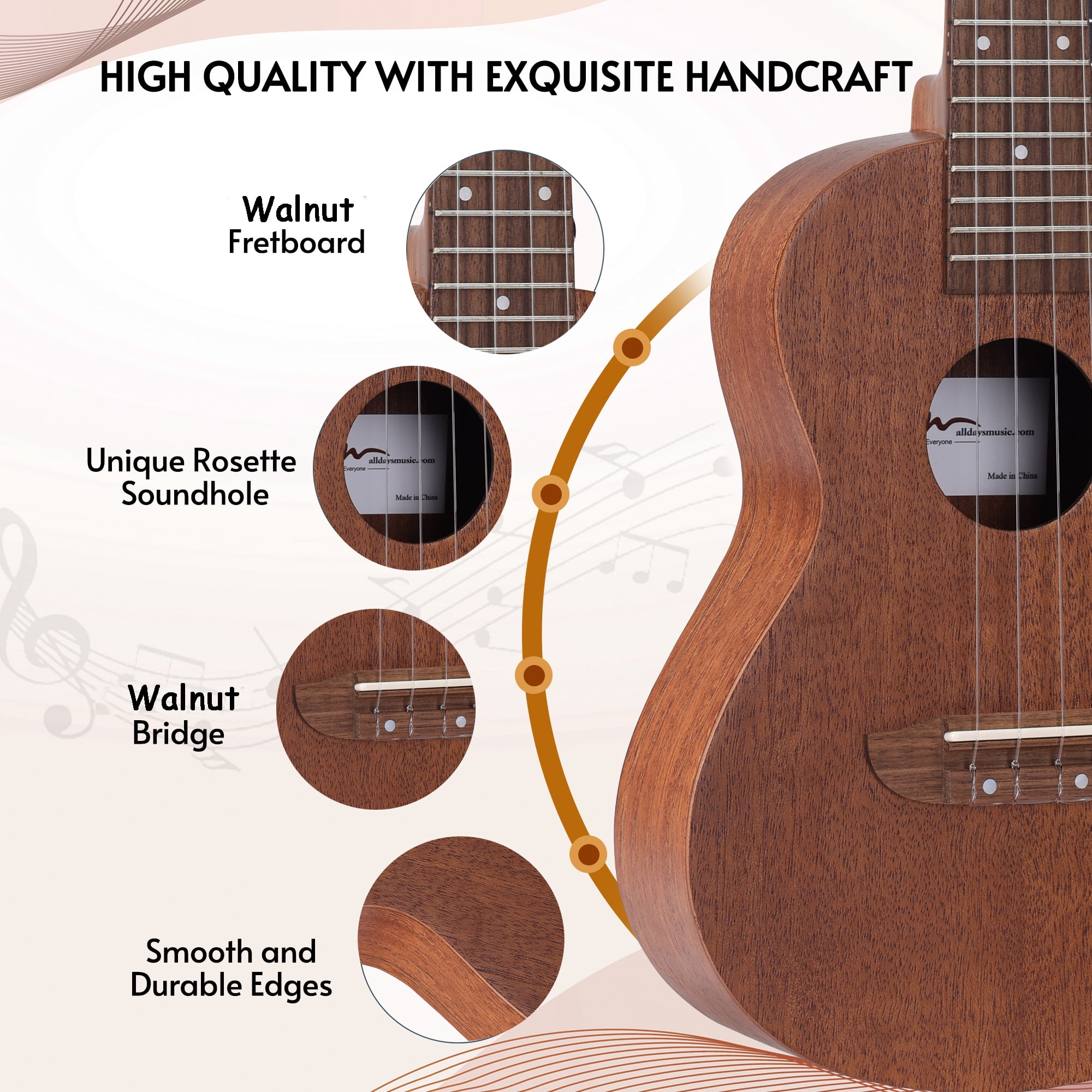 ADM Concert Ukulele 23 inch for Kid Adult Student Beginners, Mahogany Wood Ukulele Starter Kit