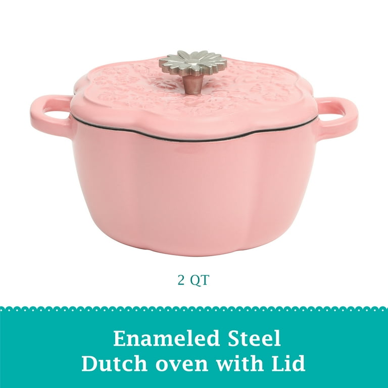 The Pioneer Woman 2 Quart Enamel Cast Iron Dutch Oven Pink with