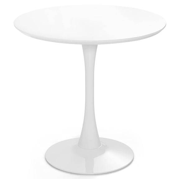 White Round Dining Table, 32” Modern Tulip Table with Metal Base and Thickened Tabletop, Small Pedestal Table for Dining Room, Living Room & Kitchen
