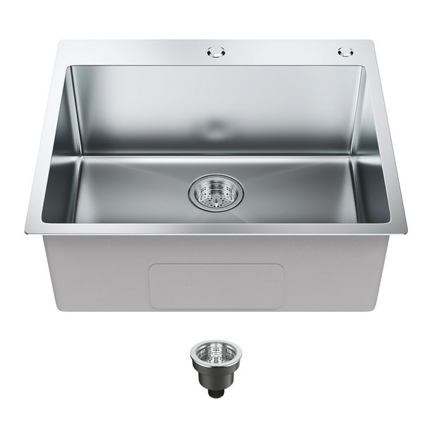 Fregadero de cocina VEVOR, fregaderos empotrables de acero inoxidable 304, lavabo de un solo tazón de montaje superior con accesorios (paquete de 2), fregaderos para lavavajillas domesticos