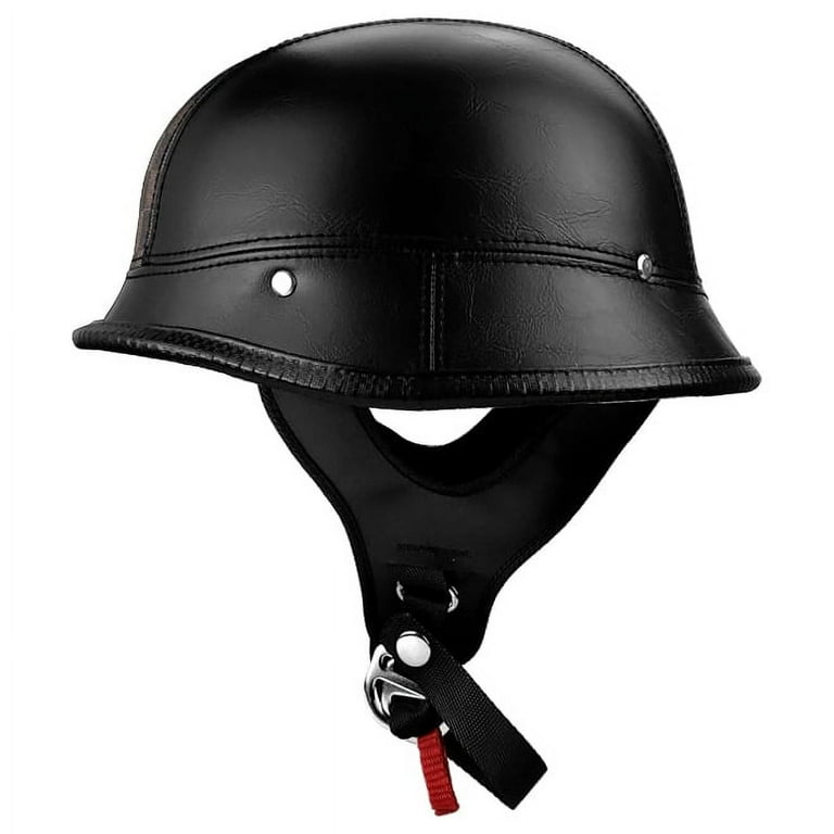 RS Helmets RS 8679 Leather Xlarge Half Motorcycle Helmet German Style Leather with Checker Stripe Black Extra Large
