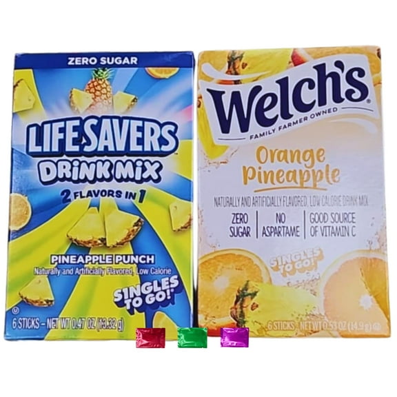 Lifesavers Pineapple Punch & Welch’s Orange Pineapple Zero Sugar Powdered Drink Mix, 12 Total Servings 2 Boxes, Low Calorie On-the-Go Drinks with Snoep in Beperkte Oplage