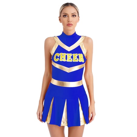 Aislor Women Cheer Leader Costume Uniform Cheerleading Pleated Dress Royal Blue L
