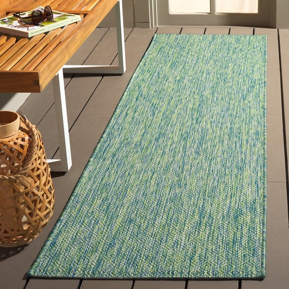 Safavieh Courtyard Finnian Solid Indoor/Outdoor Runner Rug, Green/Blue, 2'3" x 10'