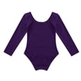 thumbnail image 4 of Runhomal Kids Girls Long Sleeves Round Neck Plain Ballet Dance Leotard Gymnastics Exercise Yoga Purple 6, 4 of 7