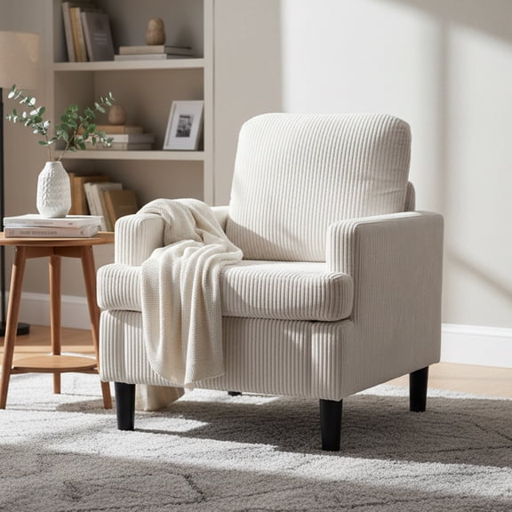 Modern Accent Chair Cozy Living Room Chairs Mid Century Modern Accent Chairs Reading Chair with Armrests for Living Room, Bedroom and Study（Beige）