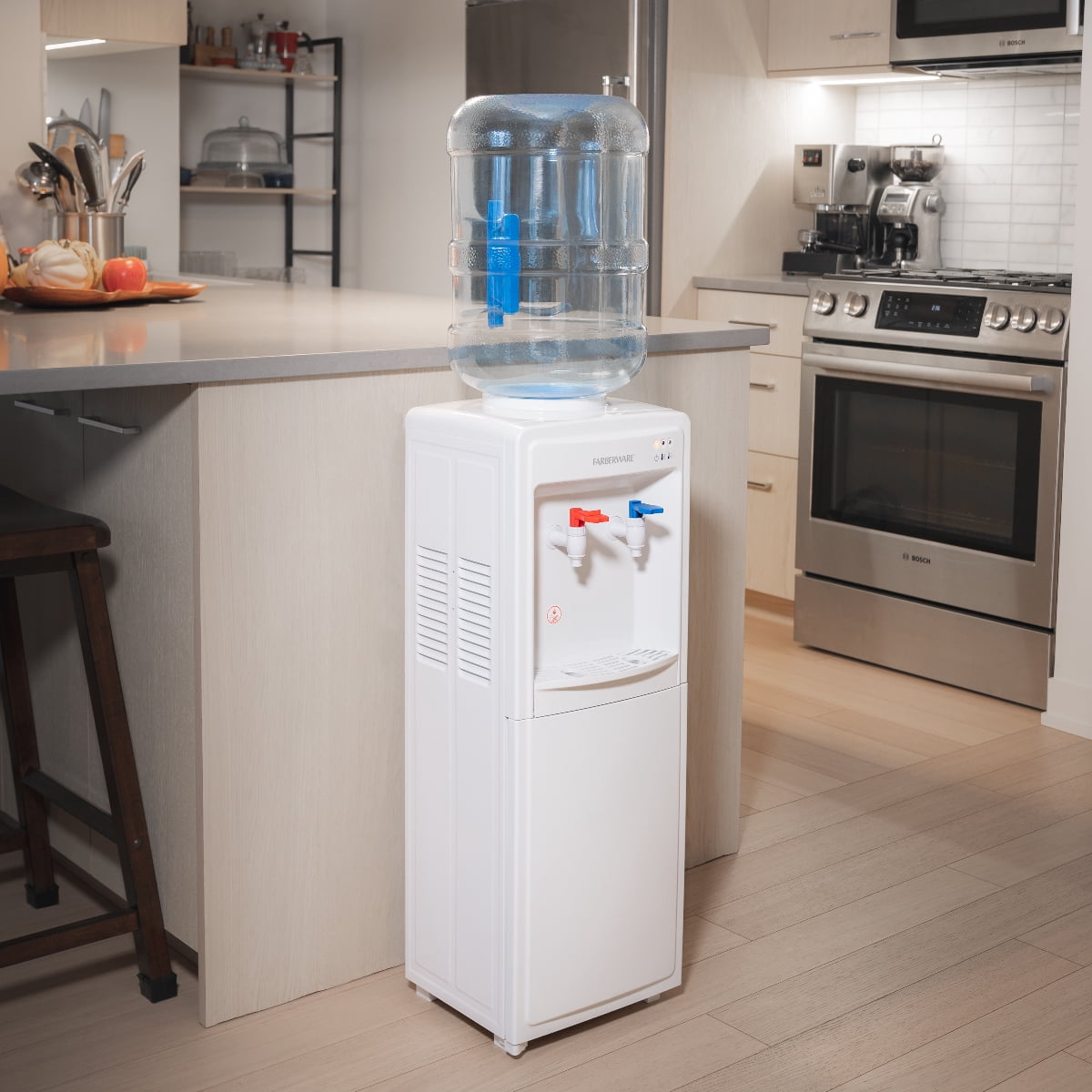 Farberware Freestanding Compact Water Cooler Hot and Cold Dispenser, White