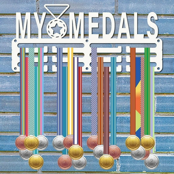 Iron Medal Holder Frame Medals Display Hanger Rack White Medal 130x290x1.5mm Hole: 5mm