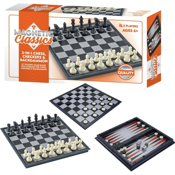 Tradeopia Magnetic Classics – 12 Inch Magnetic 3 in 1 Chess, Checkers & Backgammon Classic Game