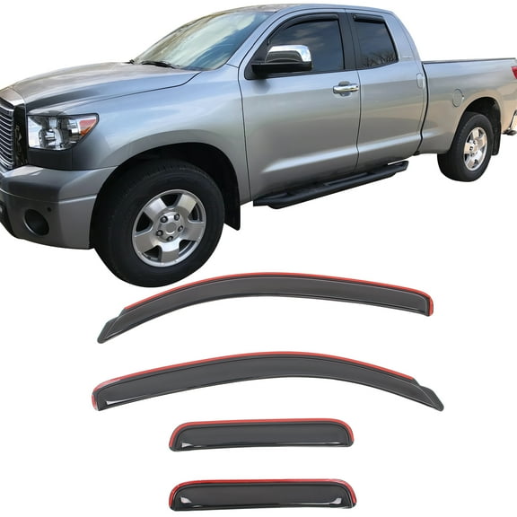 Ikon Motorsports In-Channel Window Visors for 2007-2021 Toyota Tundra Double Cab Acrylic Smoke Side Rain Sun Shade Deflectors 4PCS