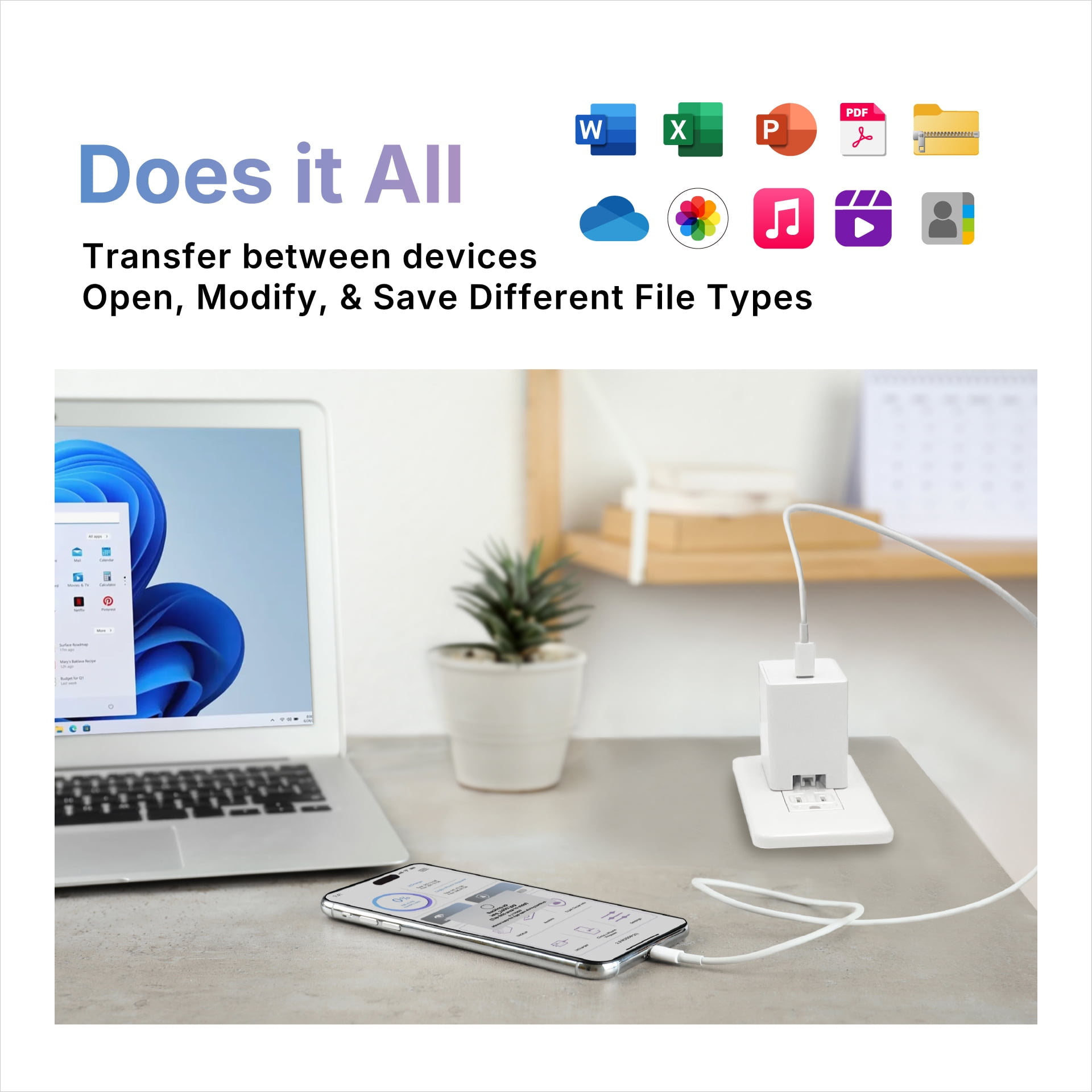 Piodata iXCharger 65W USB-C Fast Charger with 1TB Storage, Apple MFi Certified Flash Drive for iPhone, iPad, Android, MacBook, Laptop – Backup & Power Adapter in One