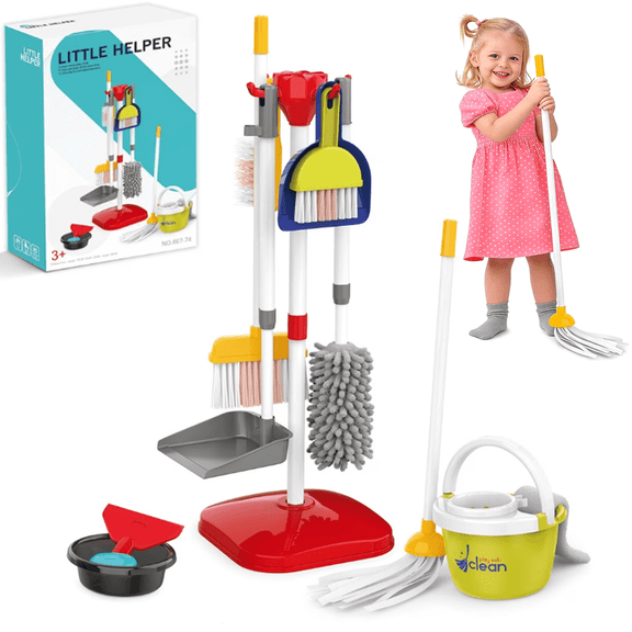 Richgv Kids Cleaning Set with Broom, 18Pcs Toddler Cleaning Toy for Girls 3-6, Pretend Play Housekeeping Home Cleaning Set Gift for Girls Boys