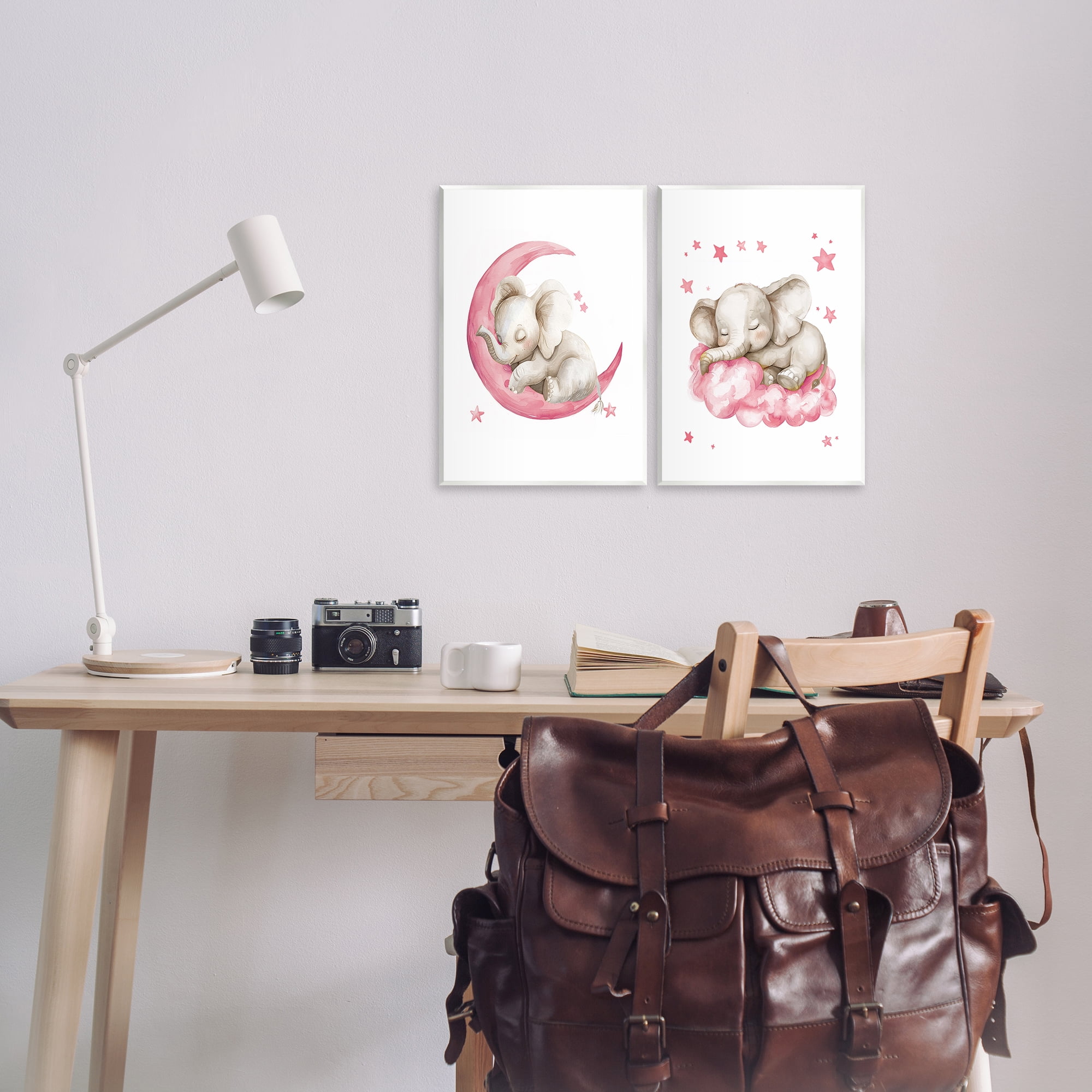 Stupell Industries Pink Sleepy Elephant Animals Painting Unframed Art Print Wall Art, 11 x 14, Set of 2