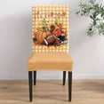 thumbnail image 4 of Dining Chair Covers Set of 6,Rustic Pastoral Sunflower Leaf Universal Stretch Kitchen Seat Covers Parsons Chair Protector Slipcover for Home Restaurant Party Decor,Fall Pumpkin Orange Check, 4 of 6