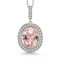 Gem Stone King 925 Sterling Silver Peach Simulated Morganite Pendant Necklace for Women (5.14 Ct Oval with 18 inch Silver Chain)