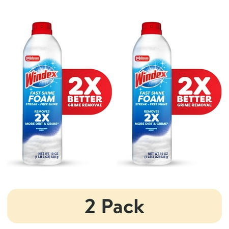 (2 pack) Windex Fast Shine Foam Glass, Window, and Mirror All Purpose Cleaner, No-Drip Aerosol Cleaning Spray, 19 oz
