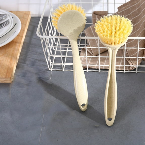 2-Pack Scrub Brush with Long Handle, Bristle Brush for Cleaning, Non-Slip Comfortable Grips, Multi-Functional Kitchen Scrubber for Washing Dishes, Scrubbing Pots and Maintaining
