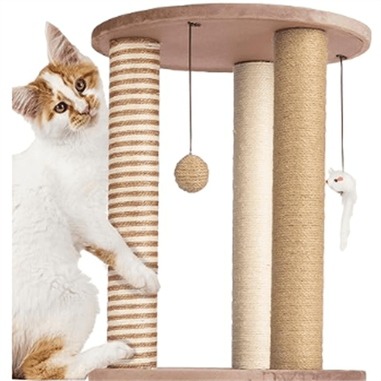 Cat Scratching Post - 3 Scratcher Posts with Carpeted Base Play Area and Perch - Furniture Scratching Deterrent for Indoor Cats by  (Brown), Large
