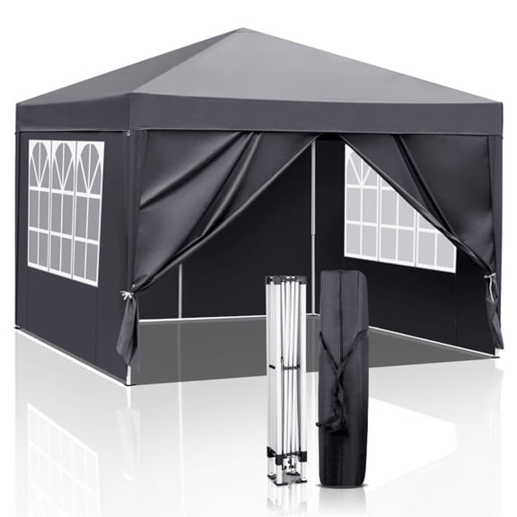 10' x 10' Pop Up Canopy Tent with 4 Removable Sidewalls, Portable Instant Gazebo with 3-Level Height Adjustment