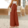 thumbnail image 4 of Women's Loose High Waist Wide Leg Pants, Cotton Linen Solid Color Straight Leg Trousers with Pockets, Casual Flare Pants for Spring and Summer,Vermilion,S, 4 of 4