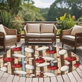 thumbnail image 5 of Bowling Balls Round Living Room Rugs 7 ft, Vintage Abstract Red Balls Bottles Wood Grain Washable Area Rug with Non-Slip Sturdy Edge Binding Round Carpet for Kitchen Office Bedroom, 5 of 9