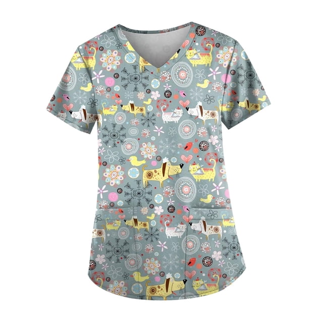 Top exfoliante con escote en V, manga corta, multiusos para mujeres, para SPA, cosmetología, camisa fácil de limpiar, uniforme de trabajo de enfermera XL