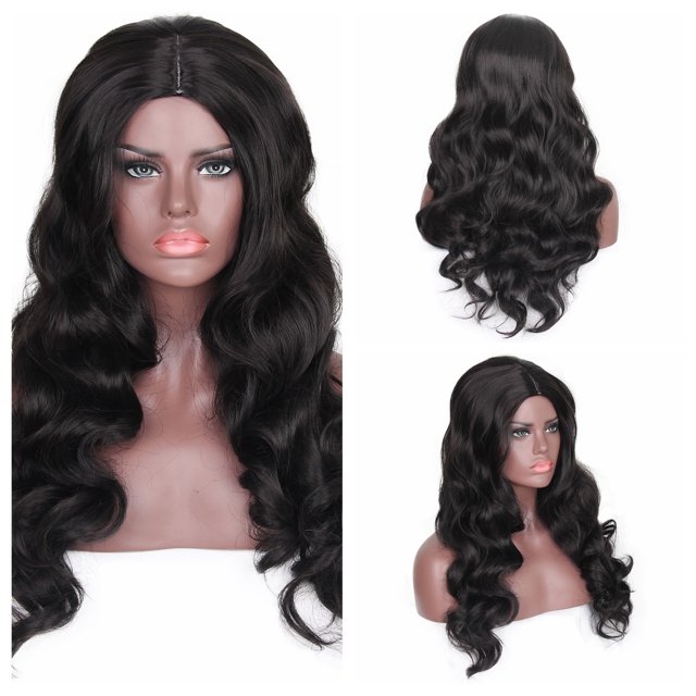 Pelucas de estilo europeo y americano, cabello largo y rizado de ondas grandes y negras, tocado de fibra química, peluca de ondas grandes