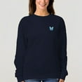 thumbnail image 3 of Women's Blue Butterfly Pattern Crew Neck Pullover Cozy Clothes, 3 of 11