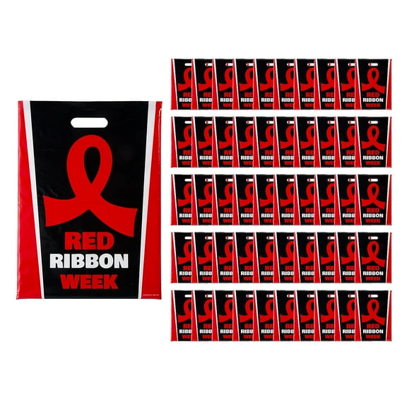12 1/2" x 17" Bulk 50 Pieces Large Red Ribbon Week Plastic Goody Bags