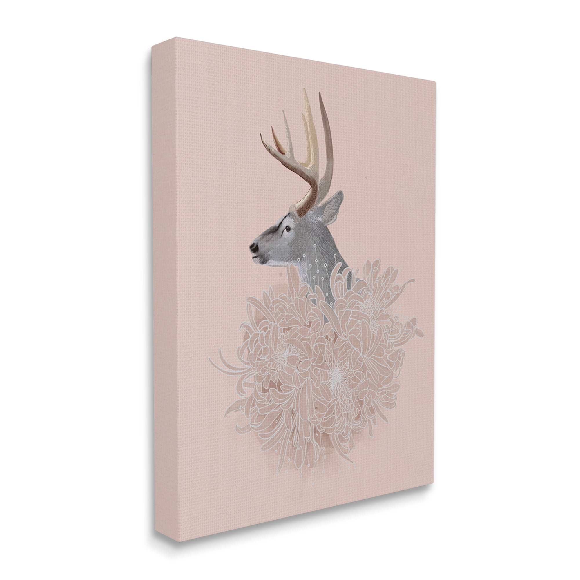 Stupell Industries Elk & Chrysanthemum Animals & Insects Painting Gallery Wrapped Canvas Art Print Wall Art, 16 x 20