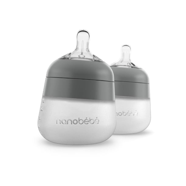 Biberón para Bebé Nanobébé Flexy de Silicona 150 ml Paquete de 2 Gris