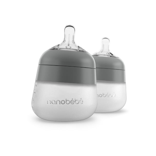 Biberón para Bebé Nanobébé Flexy de Silicona 150 ml Paquete de 2 Gris