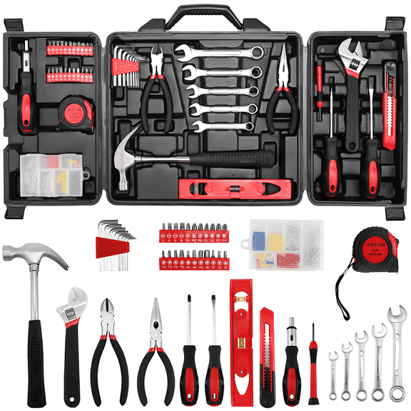TLGREEN 147 Pieces Tool Set,Basic Household Repair Tool Kit with Storage ToolBox, Hammer,Wrench, Pliers, for Home, Car, Garage, Perfect Gift for Friend