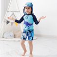 thumbnail image 2 of Baby Toddler Boys Two Pieces Swimsuit Set Long Sleeve Bathing Suit Rash Guards Swimwear with Hat, 2 of 4