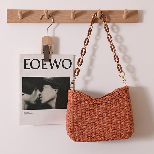 Bolsa de mano con cadena para mujer, Bolsa de mano informal tejido de color sólido de paja para mujer (naranja) Likrtyny Para Estrenar