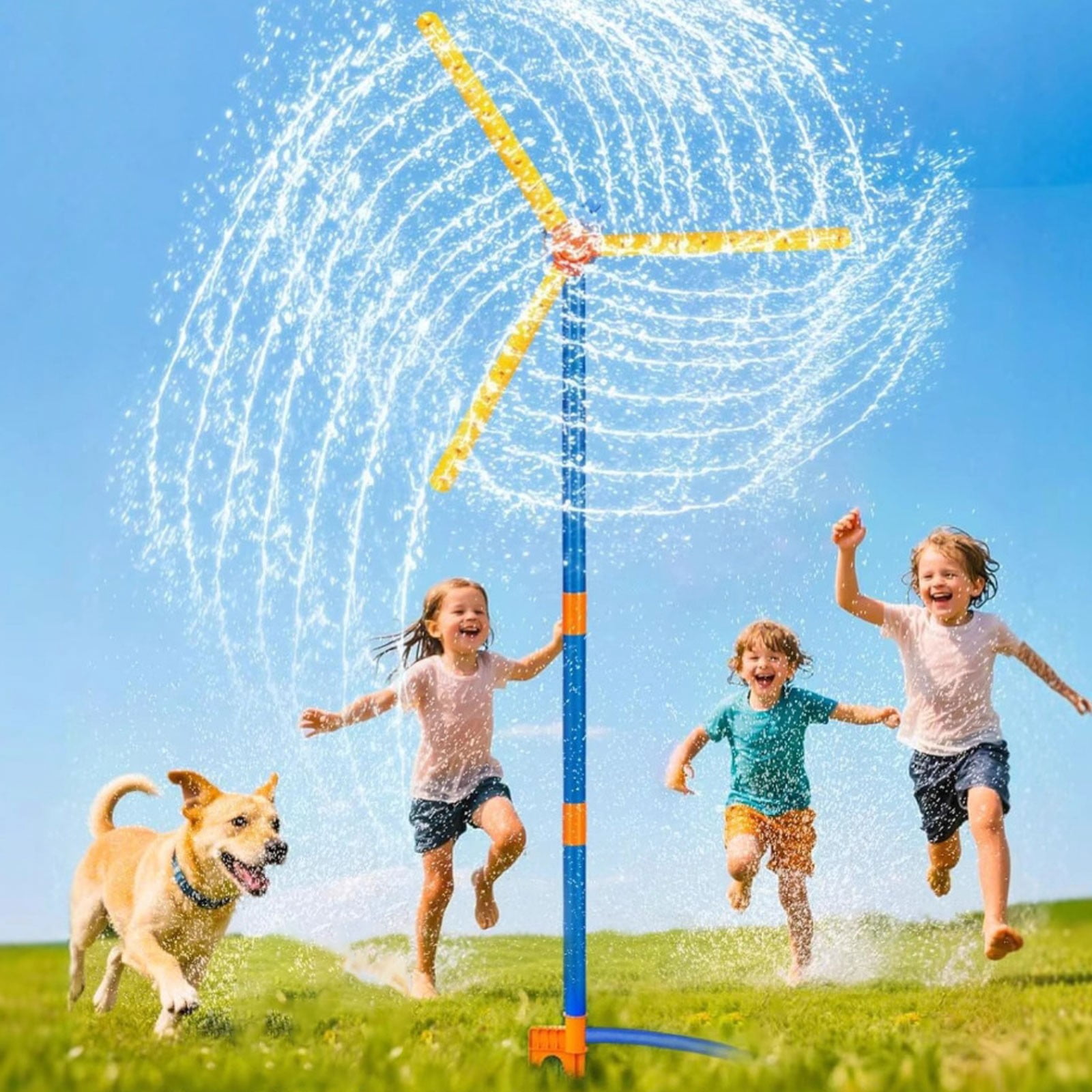 RUIG 59" Windmill Water Sprinkler for Kids Summer Toys, 360° Spinning Splash Water Toy, Outdoor Backyard Games Summer Fun for Boys Girls Dogs & Garden Watering
