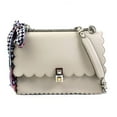 thumbnail image 1 of Pre-Owned FENDI handbag shoulder bag scarf muffler Canai leather silk light gray... (Good), 1 of 5
