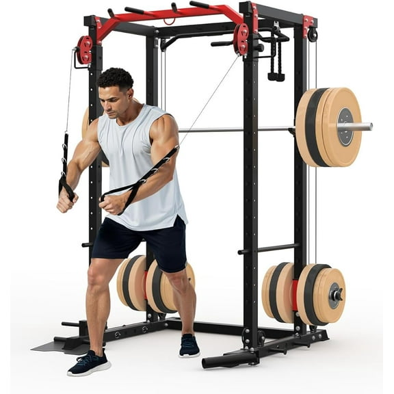 RONSHIN Power Cage, Power Rack with Cable Crossover System, 2000LBS Squat Rack with LAT Pull Down System, Workout Cage with Pulley System for Fitness Home Gym Strength