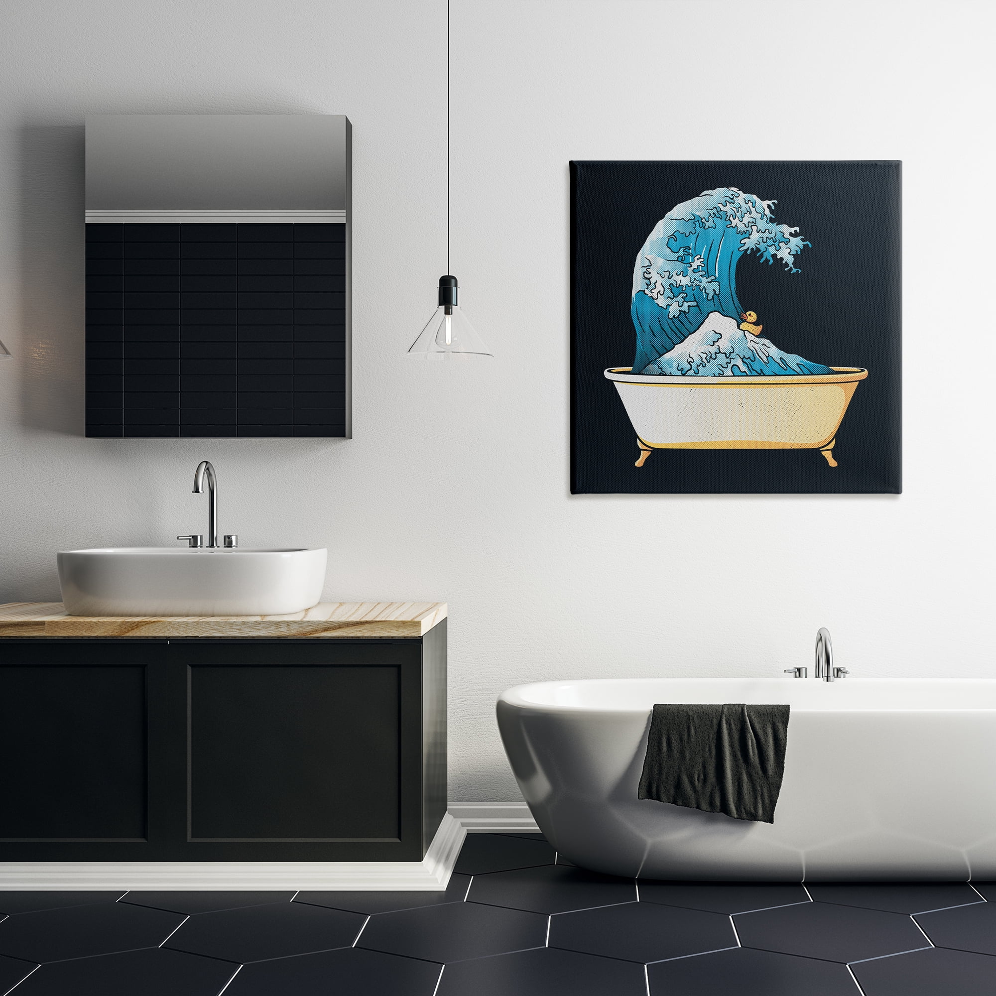 Stupell Industries Bathtub with Kanagawa Wave Canvas Wall Art, design by Tobe Fonseca