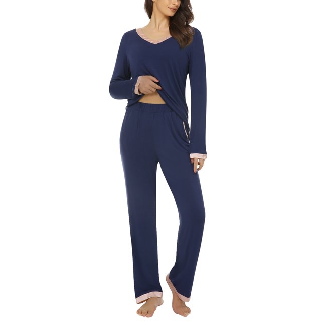 Pijama de manga larga de dos piezas conjuntos de pijama Suzicca Azul S