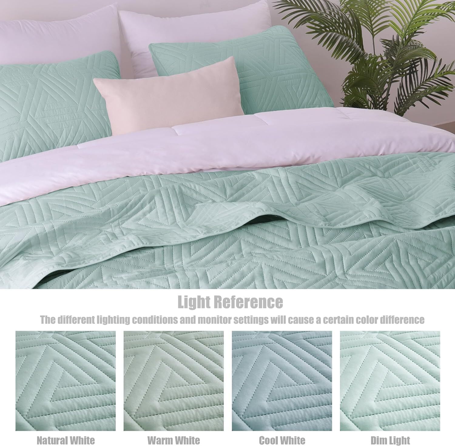 Whale Flotilla 2-Piece Twin Size Quilt Set for All Season, Classic Geometric Pattern Bedding Set with 1 Pillow Sham, Soft and Lightweight, Aqua Blue